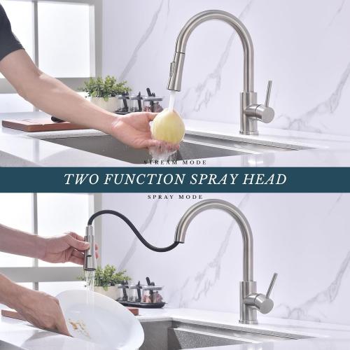 Kitchen Faucet with Pull Down Sprayer SUS304 Stainless Steel High Arc Brushed Nickel Pull Out Kitchen Sink Faucets Utility Laundry Farmhouse Camper Rv Modern for 1 or 3 Hole Sink, KF1-BN