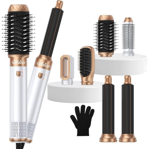 Ukliss 6 in 1 Blow Dryer Brush,Hair Dryer Brush with Ionic Technology, Multifunctional Styler Styling Tools, Auto Air Curler for Hair, Fast Styling for Most Hair Types, Safe ALCI Plug (White Gold)