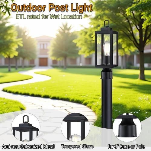 GRUENLICH Outdoor Post Light Fixture, Tempered Glass, 16.5 Black 1 Pack
