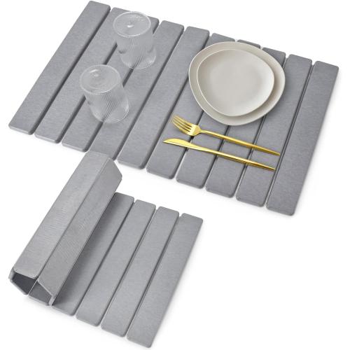 Stone Dish Drying Mat for Kitchen Counter – Collapsible 24(L)×16 (W) Super Absorbent Diatomaceous Earth Dish Drying Mat, Grey Kitchen Counter Mats for Dishes ,Bottles, Cups, Match Any Countertop