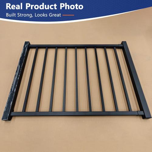 W.4ft x H.36in Aluminum Deck Gate Outdoor, Cuttable Porch Gate Kit with Latch and Auto-Closing Hinge, AAMA 2604–Grade Sand-Texture Black Outdoor Gate for Deck Railing Patios, Porch, Garden