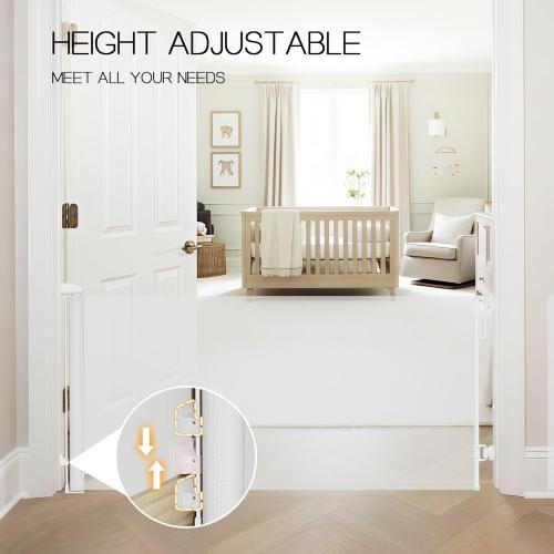 Baby Gate for Stairs Doorways No Drilling Adhesive Dog Gate Indoor Dual Lock ，180°Rotation Child Gate Extra Wide Safety Mesh Retractable Roll Up Baby Gate Pet Gate(Up to 71 Inches)