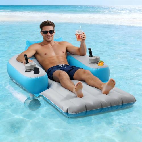 Motorized Pool Float for Adults, Rechargeable Dual Motors Heavy Duty Pool Lounger with 2 Hold Pockets, 300 lb Capacity, Electric Floating Raft for Pool Party, Lake & Summer Water