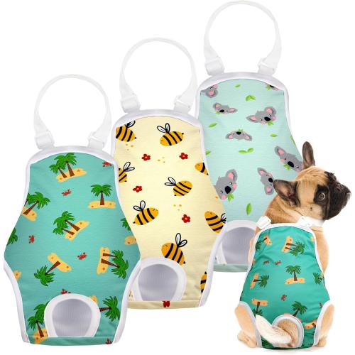 Size M-L 3 Pack Washable Female Dog Diaper Onesie Sanitary Pantie with Adjustable Suspender, Reusable Fixed Doggie Diapers, Super Absorbent Leakproof for Small Medium Large Dog in Heat Cycle