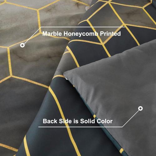 Queen Size Comforter Sets 7 Pieces Grey and Gold Striped Bedding Set Geometric Bed in A Bag