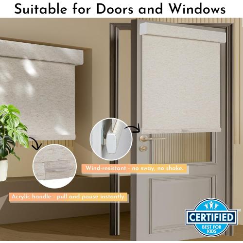 Persilux Blackout Roller Shades for Window Blinds,Cordless,Linen Fabric,Thermal Insulated Fabric UV Protection Shades for Home,Office,Bedroom,Door,Blackout-Cream,29 W X 72 H