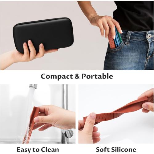 Double 6 Compact Dominos Set for Adults with 28 Tiles 1.6x0.8x0.2 Inches & 4 Silicone Domino Racks 6.3x0.67x0.7 Inches, Classic Board Games with Portable Case for Family Game Nights & Travel