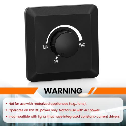 GZV 12V Dimmer Switch, 200W PWM Dimmer Switch - Adjustable Brightness for LED, Halogen, Incandescent & Strip Lights - Compatible with RV, Auto, Truck, Marine, Black