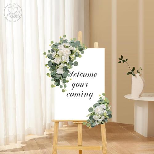 Artificial Wedding Arch Flowers for Wedding Sign,Set of 2 for Wedding Welcome Ceremony Sign,Faux Floral Swags,Wedding, Banquet and Reception Backdrop Floral Decoration (White)