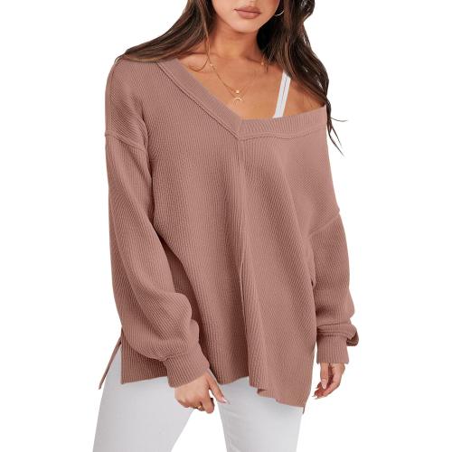 Size M ANRABESS Oversized Long Sleeve Shirts for Women Off the Shoulder Sweatshirt Loose V Neck Tunic Tops High Low Sweater 2025