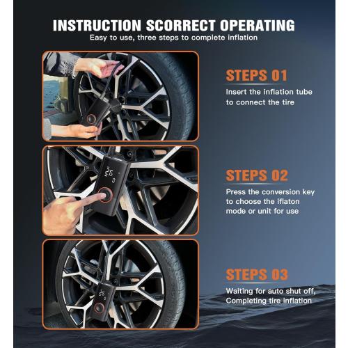 Tire Inflator Portable Air Compressor Portable Cordless Mini Air Pump with Digital Pressure Gauge Inflater 150PSI 3X Fast Inflation Auto Shutoff Large Battery Tires Pump for Cars Motors Bikes Balls