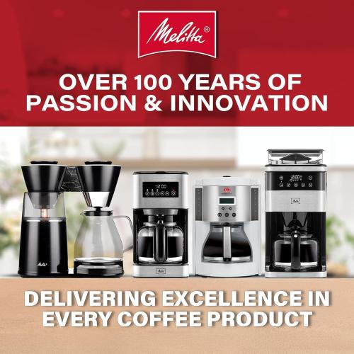 Melitta® Aroma Fresh™ Plus 10-Cup Coffee Maker with Built in Burr Grinder | Automatic Drip, Grind & Brew, 5-Pack Coffee Filters Included