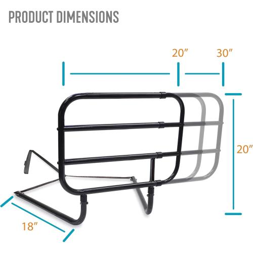 Black Able Life Bedside Extend-A-Rail, Adjustable Senior Bed Safety Railing and Stand Assist Grab Bar, Extendable Guardrail for Seniors and Elderly Adults, ASTM Safety Approved Bedrail