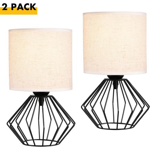 Hamilyeah Bedside Lamps Set of 2, Black Table Lamps with Beige Linen Fabric Shade, Industrial Lamps for Night Stands with On/Off Switch, Modern Simple Desk Lamps for Bedroom, Living Room