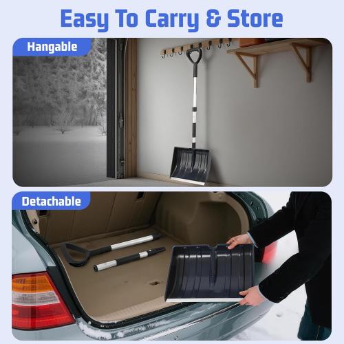 Snow Shovel for Driveway Car Garage, 47 Inch Portable Lightweight Snow Removal with D-Grip Handle, Non-Slip Sponge and Durable Aluminum Blade for Garden Car Camping Outdoor (Black)