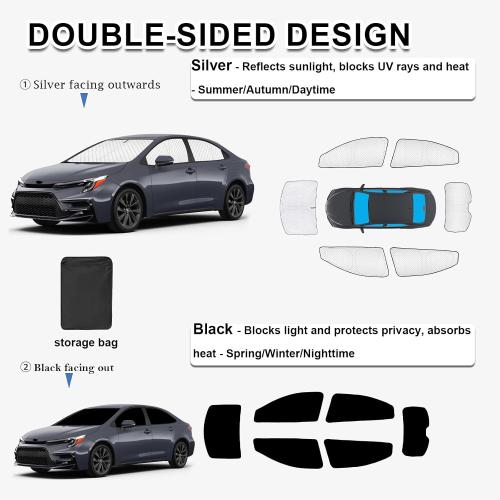 KMF 6pcs Thicken Sun Shades for Toyota Corolla 2020-2025 2026 Accessories (Not Corolla Cross), Full Car Window Covers for Windshield Side Rear, UV Block and Privacy Blackout for Camping