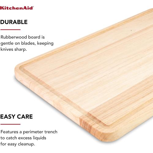 KitchenAid Classic Rubberwood Cutting Board with Perimeter Trench, Extra-Large Reversible Chopping Board, 12-inch x 18-inch, Natural‼️used item has scratches ‼️