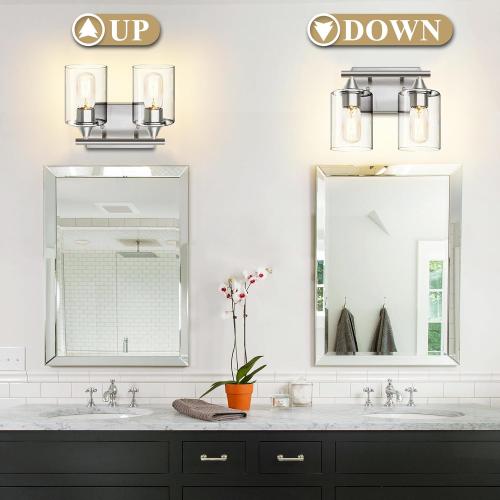 Bathroom Vanity Light Fixture, 2-Light Brushed Nickel Over Mirror, Modern for Bedroom Vanity Table Hallway