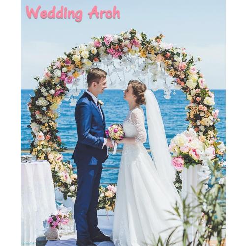 Queension Metal Arch Backdrop Stand 8Ft Wide 7Ft High, Wedding Arch Frame for Wedding Decorations, Balloon Arch Stand with Base for Ceremony, Outdoor Garden Arch Trellis for Climbing Plants, Gold