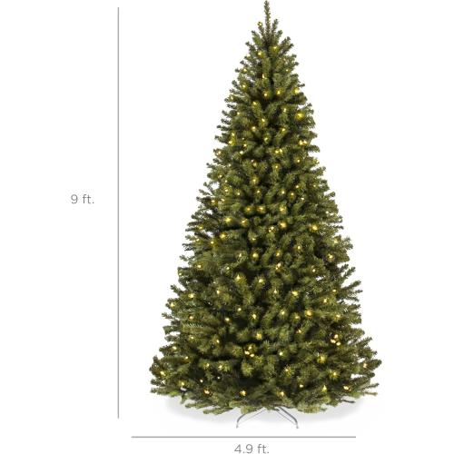 Best Choice Products 9ft Pre-Lit Spruce Artificial Holiday Christmas Tree for Home, Office, Party Decoration w/ 900 Incandescent Lights, 2028 Branch Tips, Easy Assembly, Metal Hinges & Foldable Base