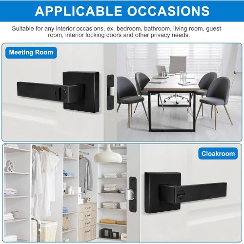 Color Black 10 Pack Matte Black Door Handles Privacy Door Levers, Heavy Duty Bed and Bath Door Locks Interior Door Knobs, Reversible Keyless Flat Levers with Square Rosette