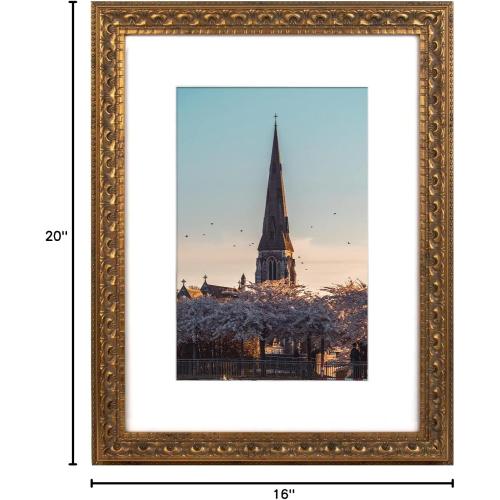 AUEAR, Size  12x16 Color bronze  Ornate Photo Frame, Bronze Color, with White Mat for 8x12 Picture & Real Glass