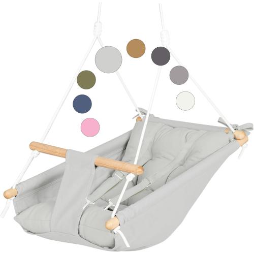 CaTeam Canvas Kids Swing, Wooden Hanging Seat Chair with Safety Belt, Durable Toddler Seat, Suitable for Outdoor and Indoor Use, Mounting Hardware Included, Gray Blue