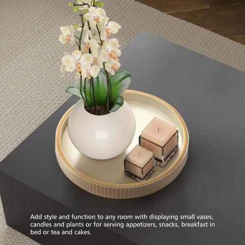 Leather Tray Desktop Storage Organizer, Round Valet Tray, White | Premium Serving Trays Decorative Tray Desk Organizer for Sundries Cosmetics Phone Wallet Keys Cutlery,