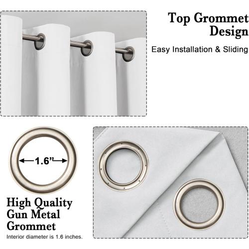 OWENIE 100% Blackout Curtains 96 Inches Extra Long 2 Panels Set, Solid Grommets Thick Warm Greyish White Curtains for Bedroom, Thermal Curtains for Living Room Each 52 W x 96L