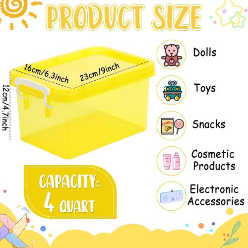6 Pack 4 Quart Colorful Plastic Storage Bins with Lids Stackable Storage Bins with Latching Lids Handle Clear Colored Storage Organizer Bins for Home Office Pantry Containers(Yellow)