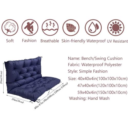 Bench Cushion with Backrest, Patio Replacement Swing Cushion with Ties, Non-Slip Seat Cushion Mat Seat Pad Cushion for Outdoor Garden Lounger,