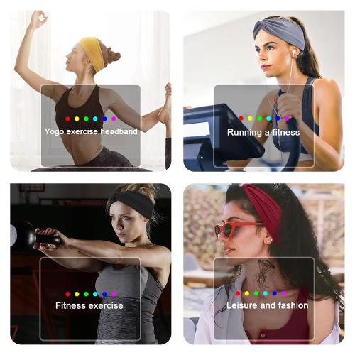 XTREND 4 Packs Wide Headbands Fashion Bandana Bohemian Style Elastic Knotted Non-Slip Headband Black Women Outdoor Sports Yoga Sweat Absorbent Solid Color Hair Accessories (Black Series)