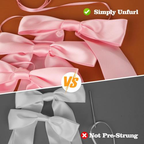 2 Pack Black Bow Garland Banner - 16 Prestrung Satin Black Bows Garland for Bridal Shower Decorations,Bachelorette Party, Birthday Party, Wedding Wall & Holiday Decor Coquette Decor