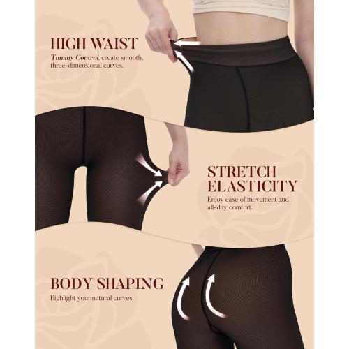 iceROSE Fleece Lined Tights Women - Sheer Black Thermal Leggings Thick Warm Pantyhose Fake Translucent Dress for Cold Winter