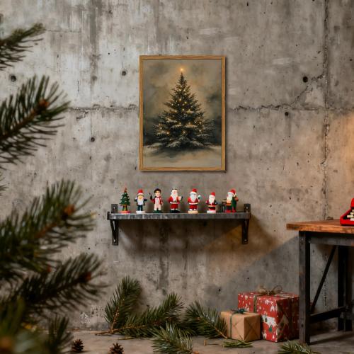 Vintage Christmas Wall Art Natural Christmas Tree Wall Decor Paintings Winter Landscape Pine Tree Poster Canvas Prints for Farmhouse Mantel Bedroom Living Room 12x16 inch Wood Framed