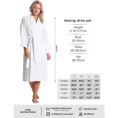 Turkish Linen Waffle Knit Lightweight Kimono Spa & Bath Robes for Women - Quick Dry - Soft size small & medium white