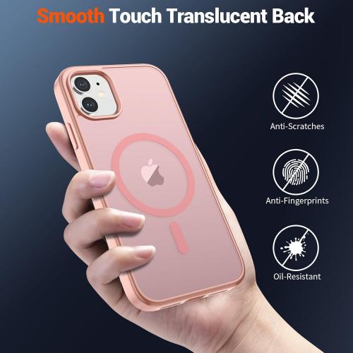 SUPFINE Magnetic for iPhone 12 Case/iPhone 12 Pro Case (Compatible with MagSafe) (Military Grade Drop Protection) Slim Translucent Matte Shockproof with Anti-Fingerprint Phone Case,Pink