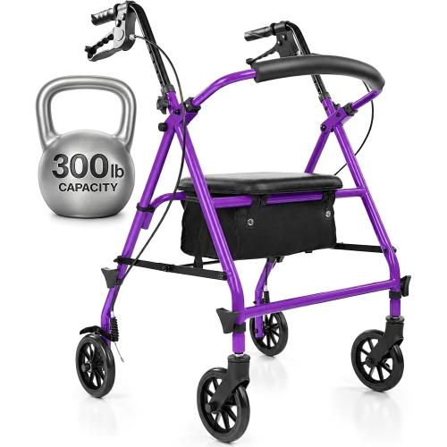 Vive Mobility Steel Rollator Walker with Seat - Foldable, Narrow, Rolling