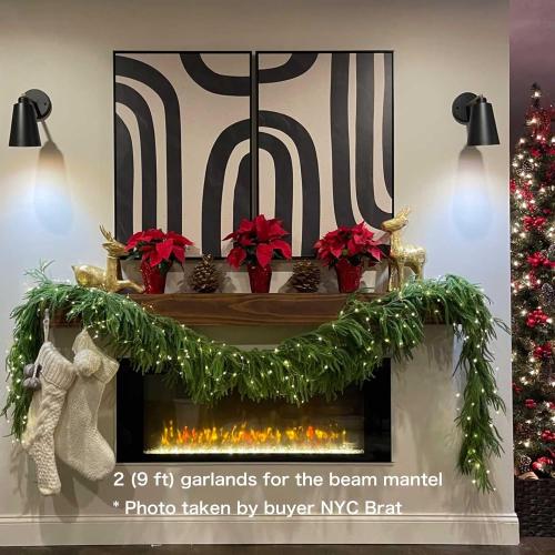 9FT Christmas Garlands Norfolk Pine Garland Real Touch Artificial Faux Greenery Garland for Holiday Indoor Outdoor Decor