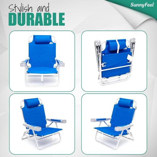 SUNNYFEEL Extra Wide 28 Low Beach Chair 5 Position Lay Flat, XL Oversized Portable Folding Camping Chairs with Cup Holder for Outdoor/Trip, Lightweight Foldable Backpack Beach Chair for Adults