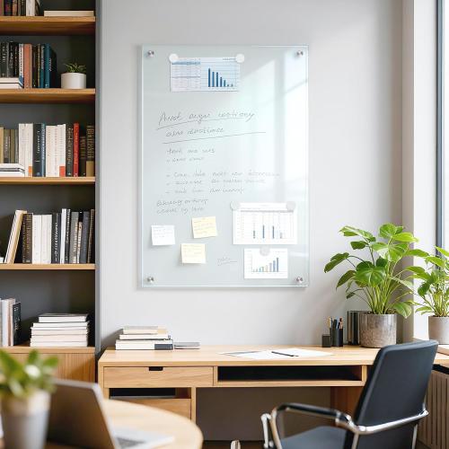 Tempered Glass Whiteboard 24 x 18 Magnetic Glass Dry Erase Board | (2’ x 1.5’) Small Wall Mounted Glass White Board with Acrylic Pen Tray for Office, Home, School