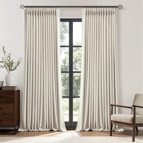 MIULEE Pinch Pleated Blackout Linen Curtains Natural 2 Panels 50 Wx102 L