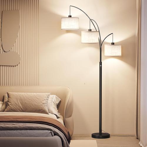SUNMORY 3 Lights Floor Lamp for Living Room, 78 Tall Standing Lamp with Hanging Drum Shade, Modern Arc Floor Lamps with Heavy Base, Mid Century Arched Tree Floor Lamp for Bedroom, Office, Corner