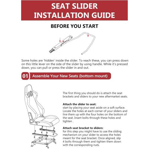 Seat Slider , Seat Mounting Track Assembly Kit , Compatible with NRG Sparco and Most Aftermarket Seats