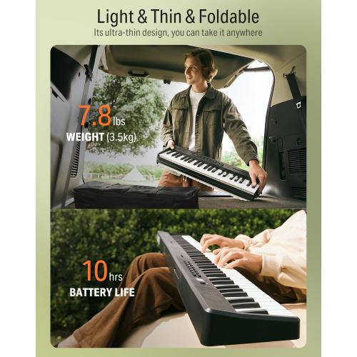 Donner DP-10 Portable Piano Keyboard 88 Keys for Beginner, Bluetooth Foldable Piano Keyboard with 128 Rhythms&Tones, Chord, Record, Drum Kit, Folding Digital Piano Bundle with Pedal, Piano Bag, Black