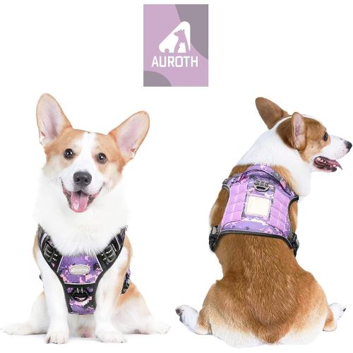 Size M....Auroth Tactical Dog Harness for Small Medium Large Dogs No Pull Adjustable Pet Harness Reflective K9 Working Training Easy Control Pet Vest Military Service Dog Harnesses (M, Purple Camo)