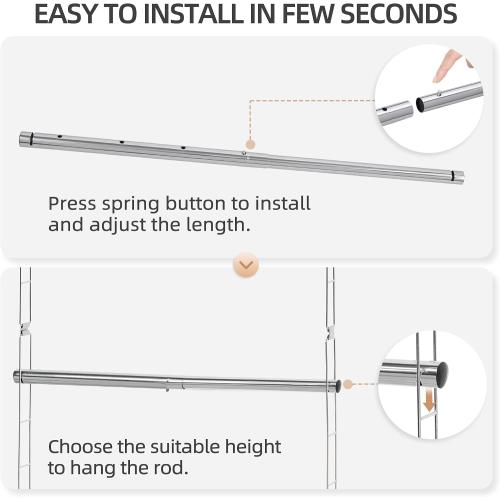 STORAGE MANIAC Hanging Closet Rod, Adjustable Width and Height Closet Hanging Organizer, Space-Saving Clothes Hanging Bar, Closet Extender Hanging Rod Double Closet Hanging Rod, 2 Pack Chrome