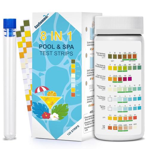 ‼️could have missing parts ‼️Salt-Water Pool Test Strips Kit: 125 Counts 8-in-1 for Salt Water Pool Testing Kit, Salt Pool Test Strips for Hot Tub Spa Testing Salt Chlorine pH and More