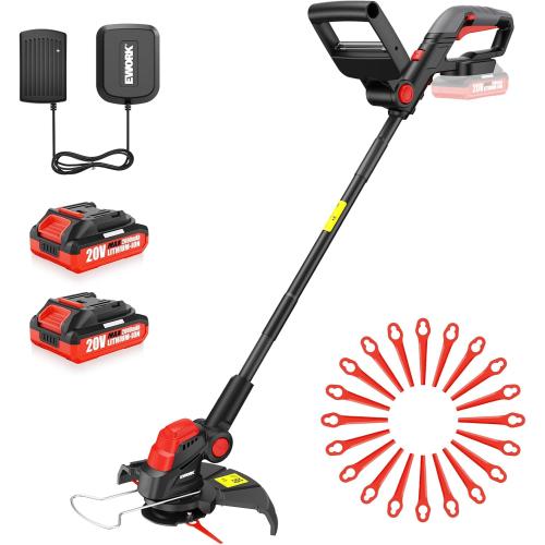 EWORK Weed Wacker Cordless, 2-in-1 String Trimmer and Edger with 2 Batteries, Upgraded Cutter Blade, 20V Lightweight Electric Weed Eater for Lawn, Yard and Garden