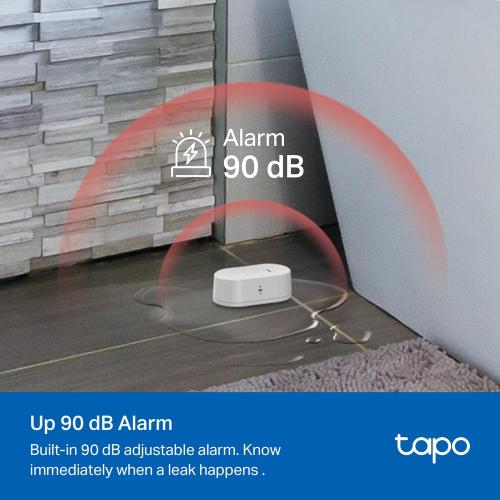 White TP-Link Tapo Smart Water Leak Detector, Requires Tapo Hub, Water Leak Sensor Wi-Fi with Rapid Dripping Detection, 90dB Adjustable Alarm, App Alerts, Compatible with Alexa and Google Home, T300